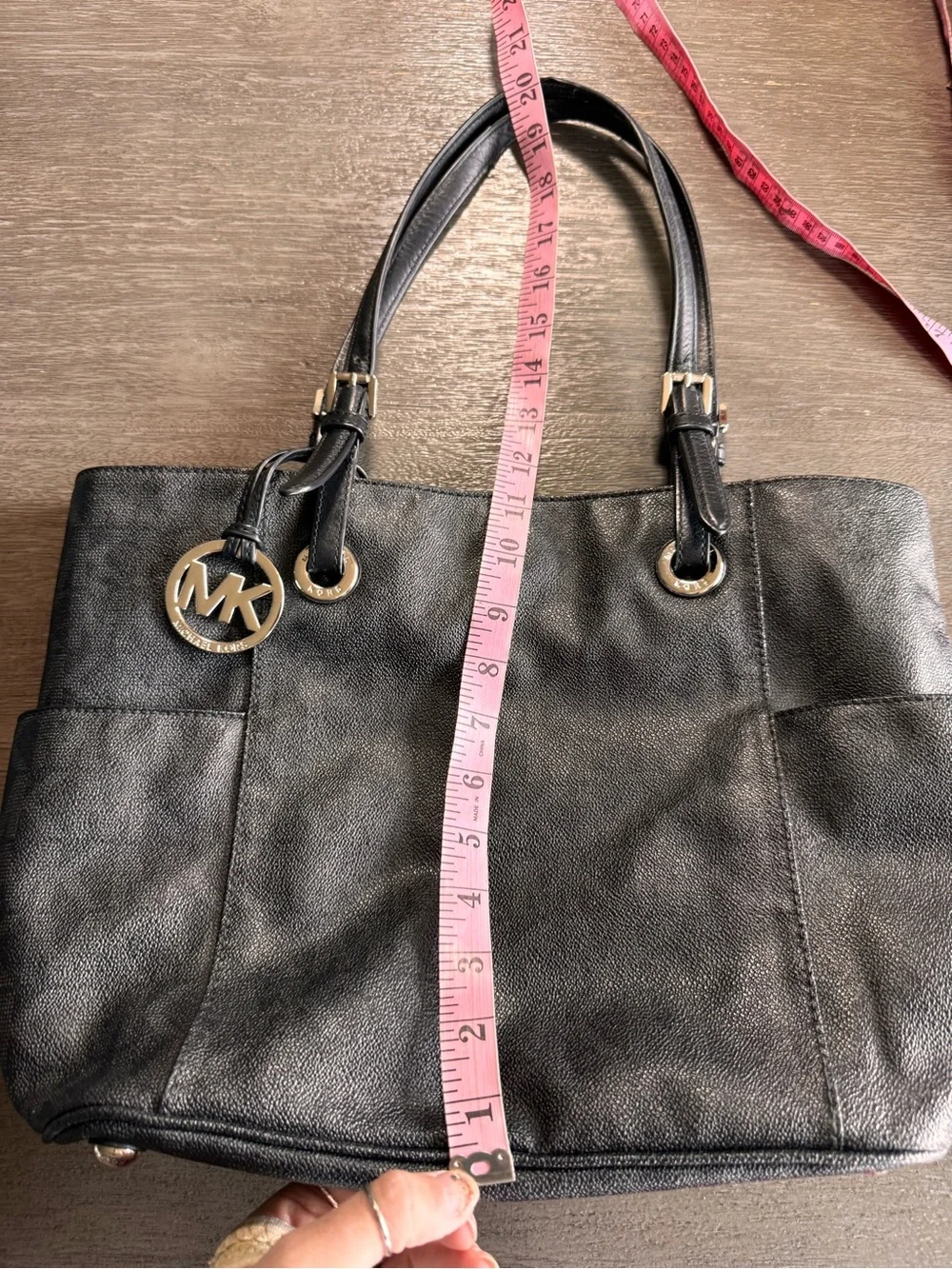 Michael Kors Jet Set East West Tote Shoulder Bag Purse Black Silver Hardware